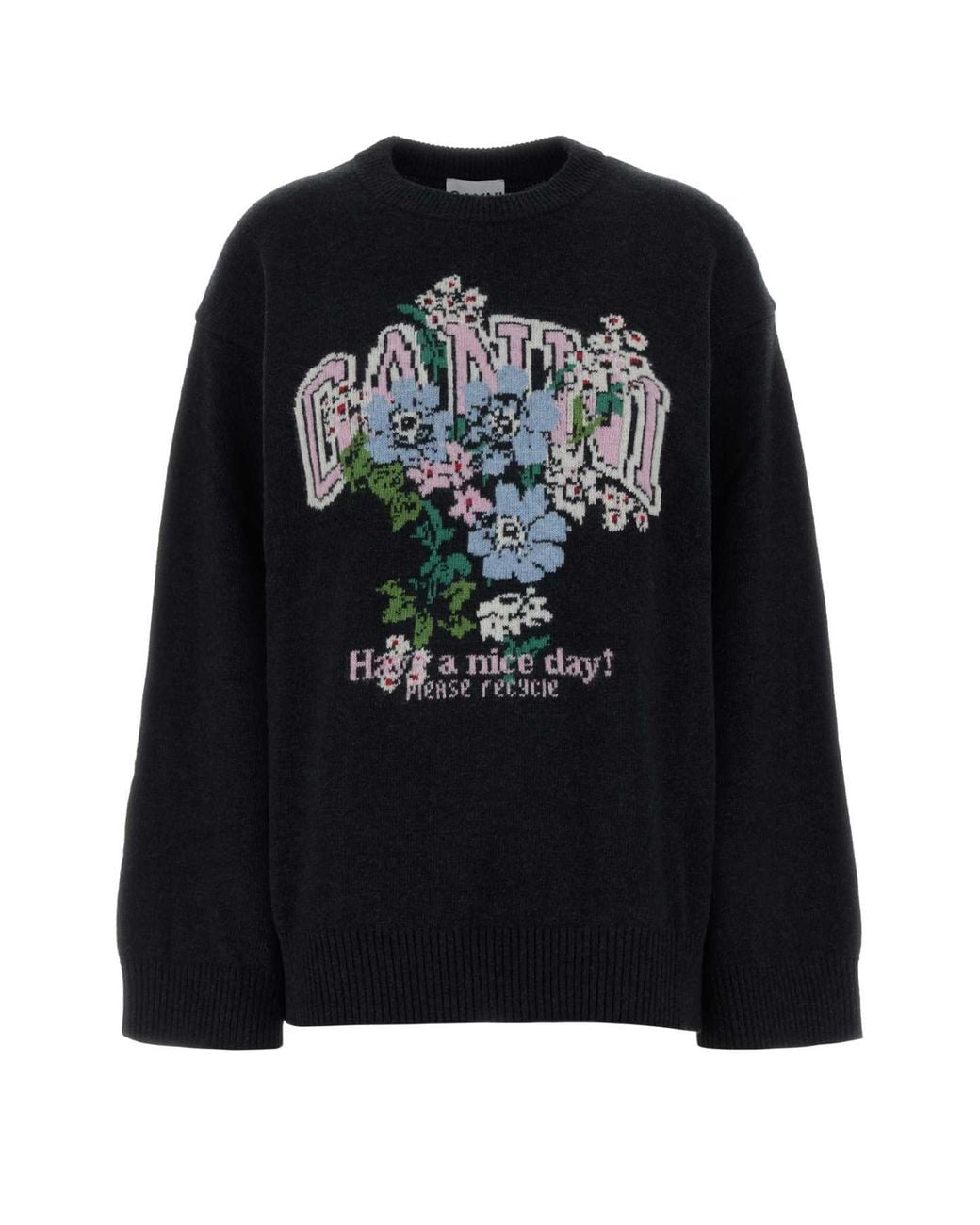 Ganni Black Slate Wool-Blend Oversize Sweater