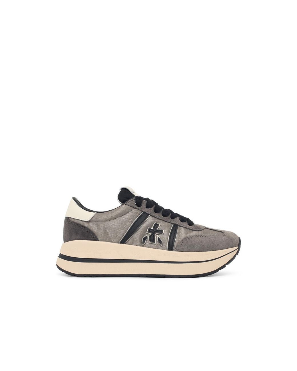 Premiata White Fabric Blend Low-Top Sneakers With Smooth Leather Logo