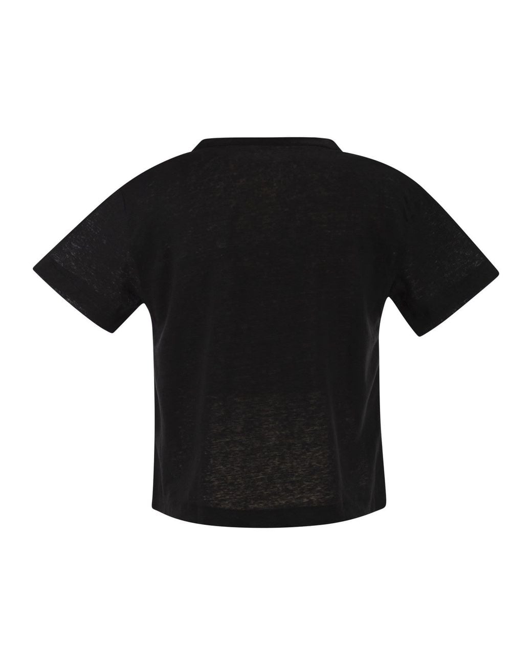 Majestic Black Stretch Linen T-Shirt With V-Neck