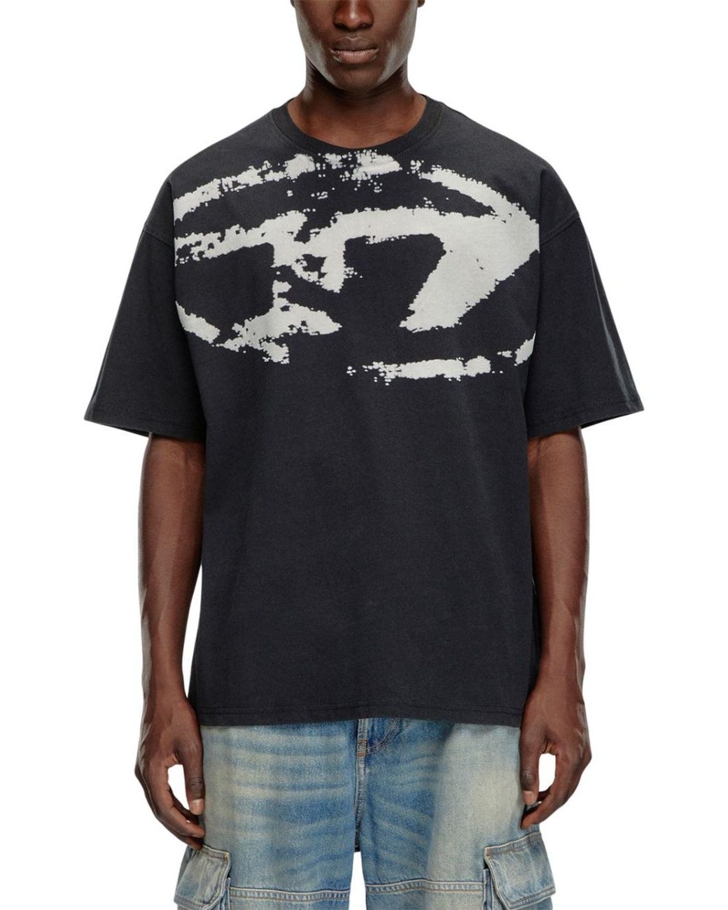DIESEL White T Boxt T Shirt With Flocked Logo
