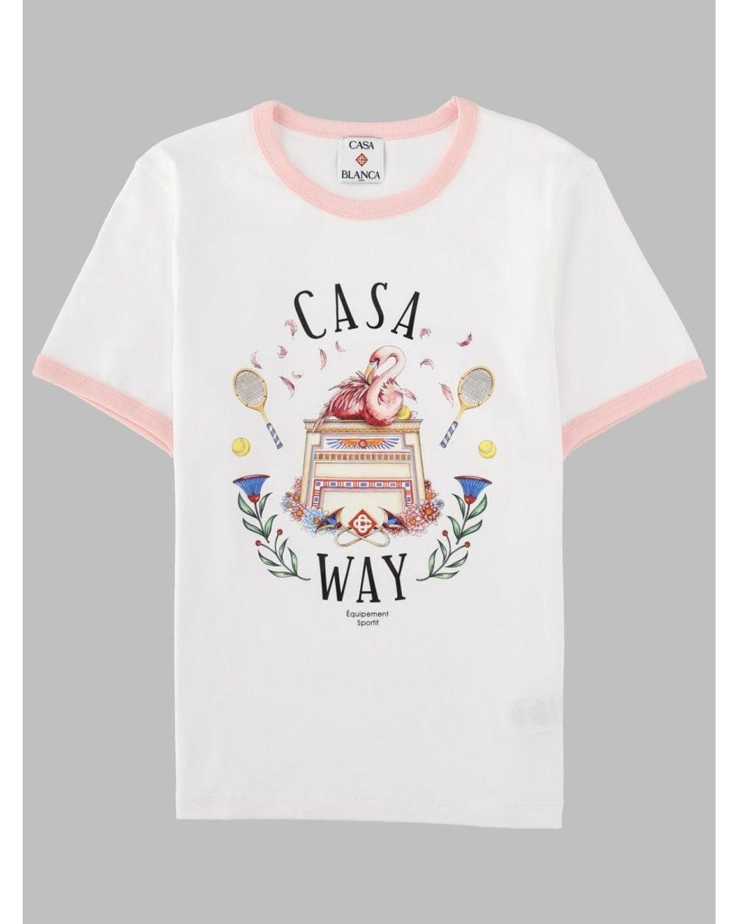Casablanca White Casa Way Graphic Flamingo Tennis Organic Cotton T-Shirt