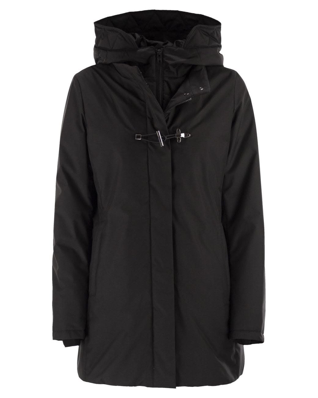 Fay Black Technical Gabardine Toggle Coat