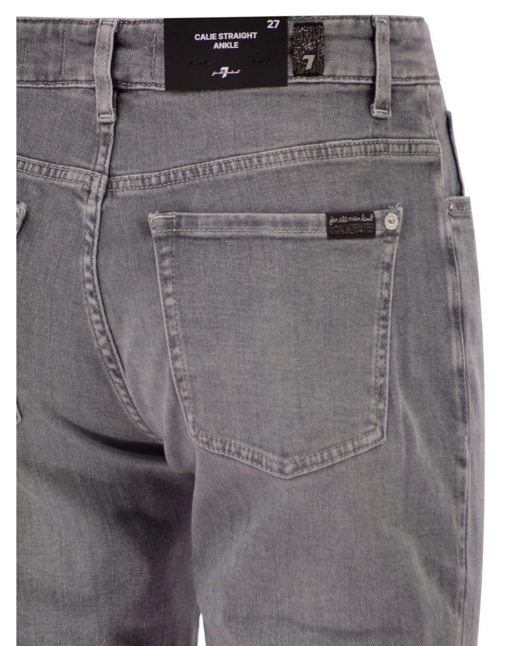 7 For All Mankind Gray Calie Straight Ankle Stretch Denim Jeans With Metallic Fibre