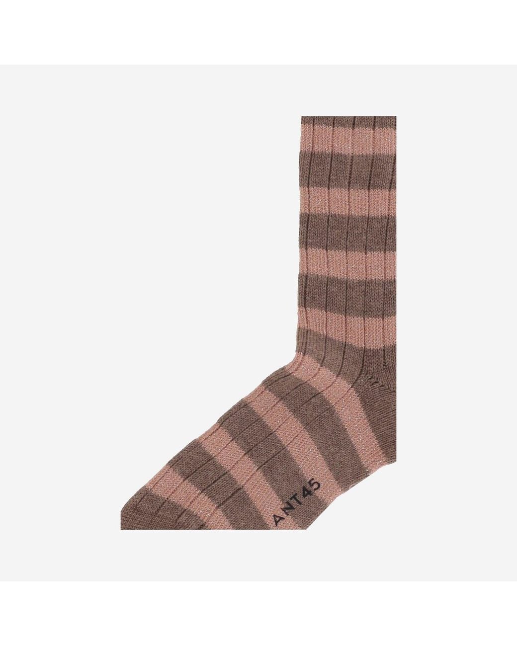 ANT45 Brown Stretch Cotton Blend Socks With A Striped Pattern