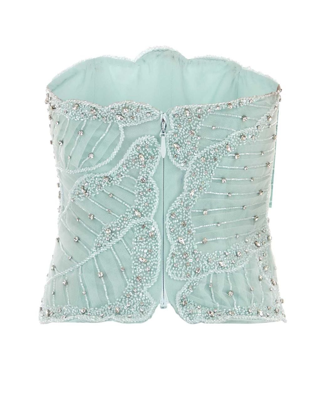 Costarellos Green Lightweight Tulle Floral Bodice Top