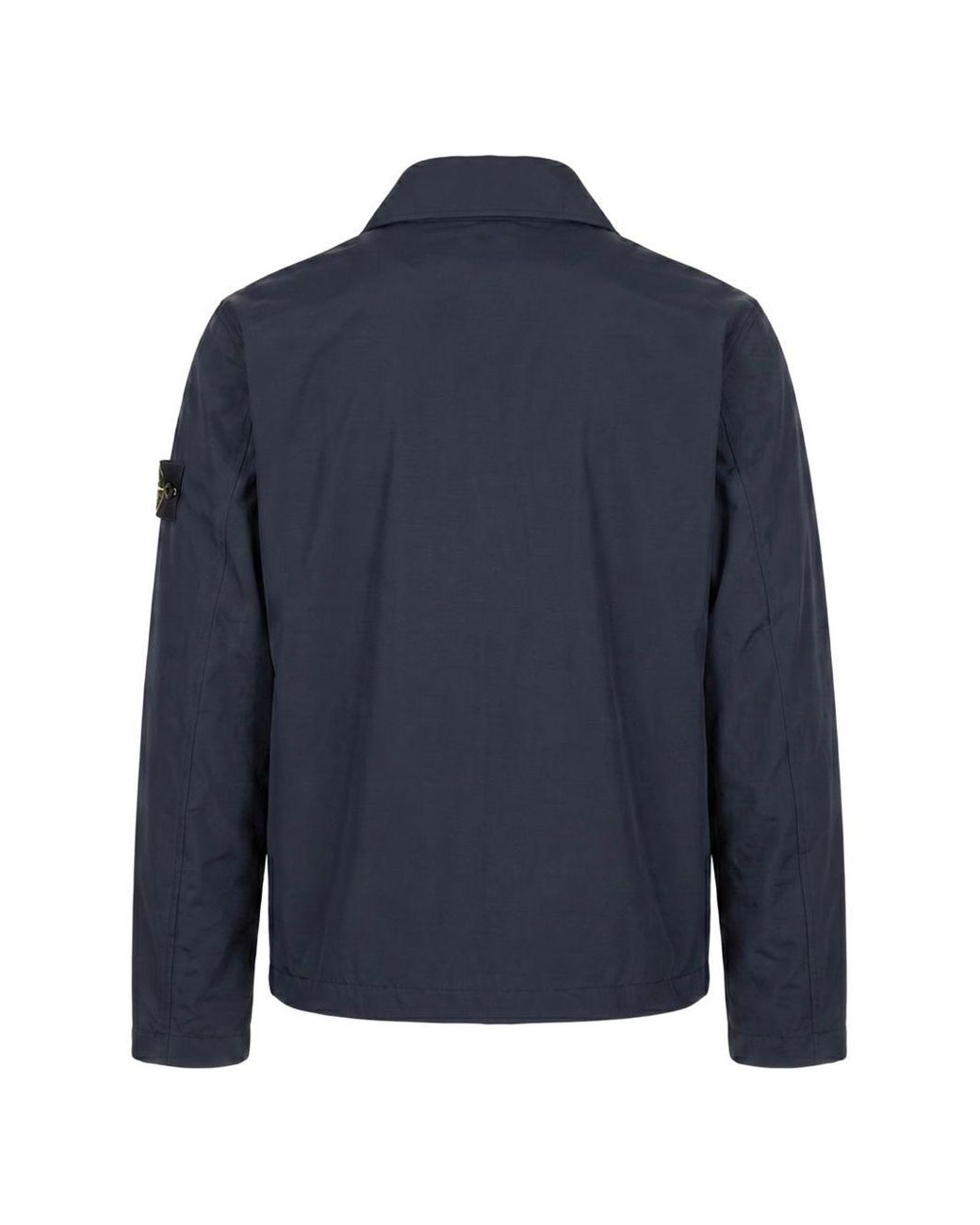 Stone Island Blue Down Jacket With Classic Collar Button & Zip Closure for men
