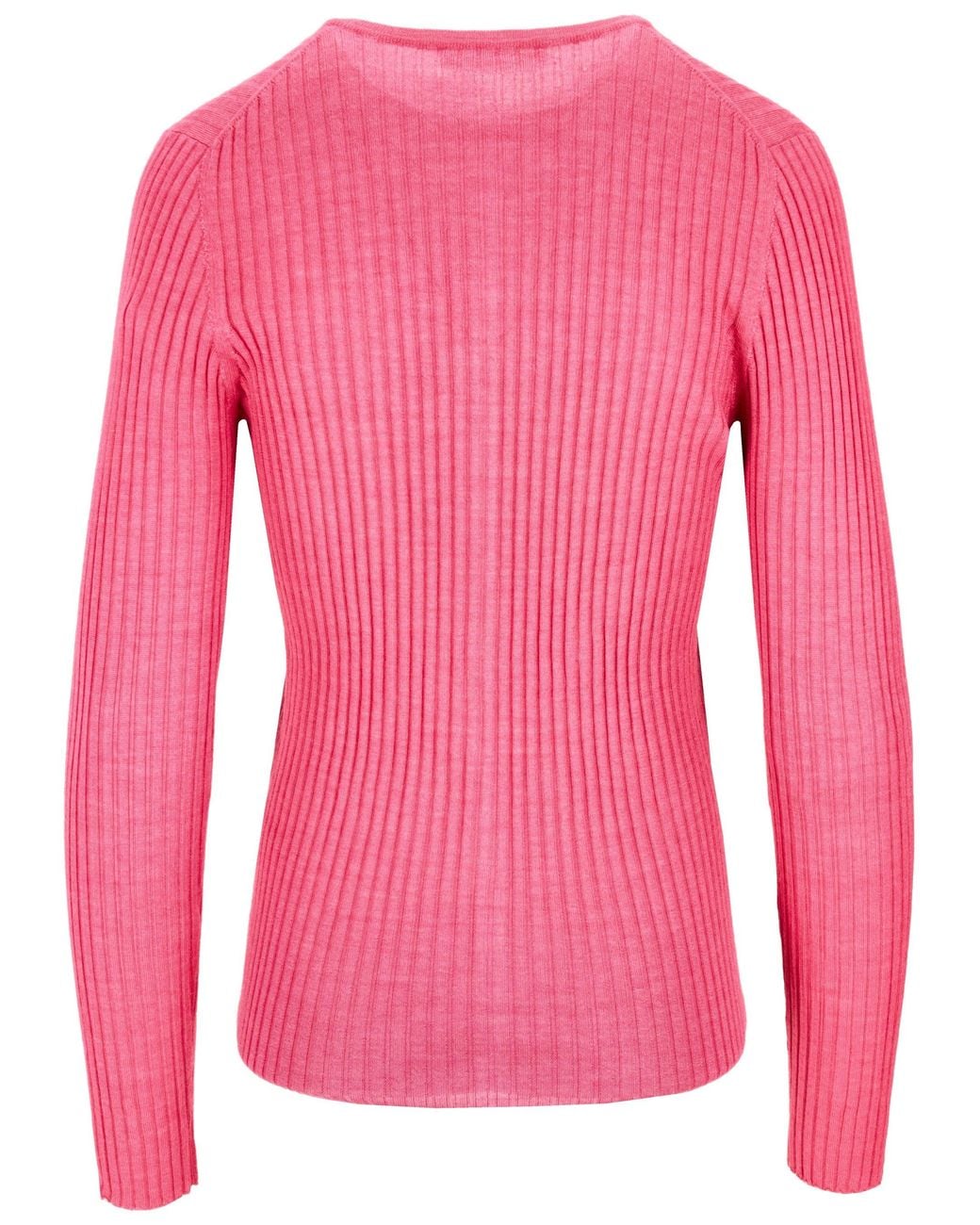 LA ROSE Pink Cash/Silk Ribs R Neck Cardigan