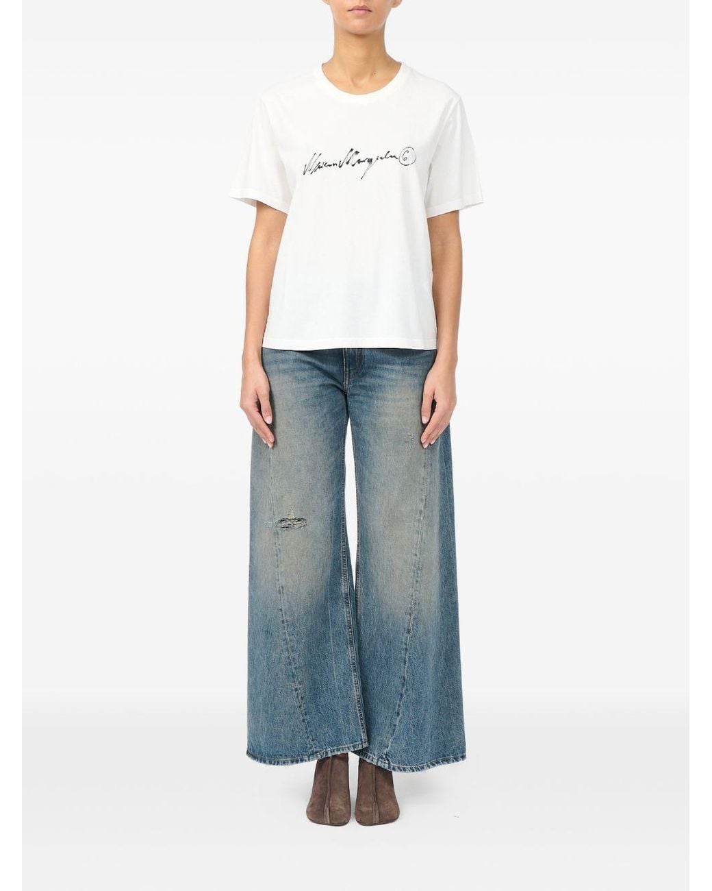 MM6 by Maison Margiela White Logo Cotton T Shirt