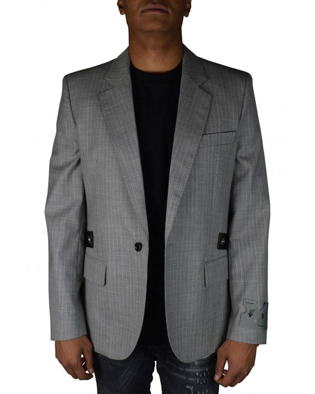 Off-White c/o Virgil Abloh Gray Pinstriped Wool Blazer With Signature Detail