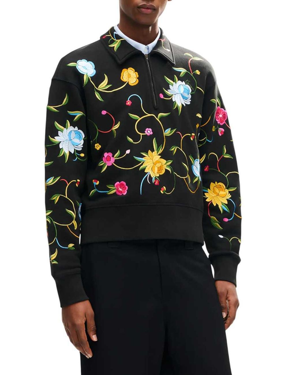 KENZO Black Wildflower' Embroidered Half-Zip Cotton Sweatshirt