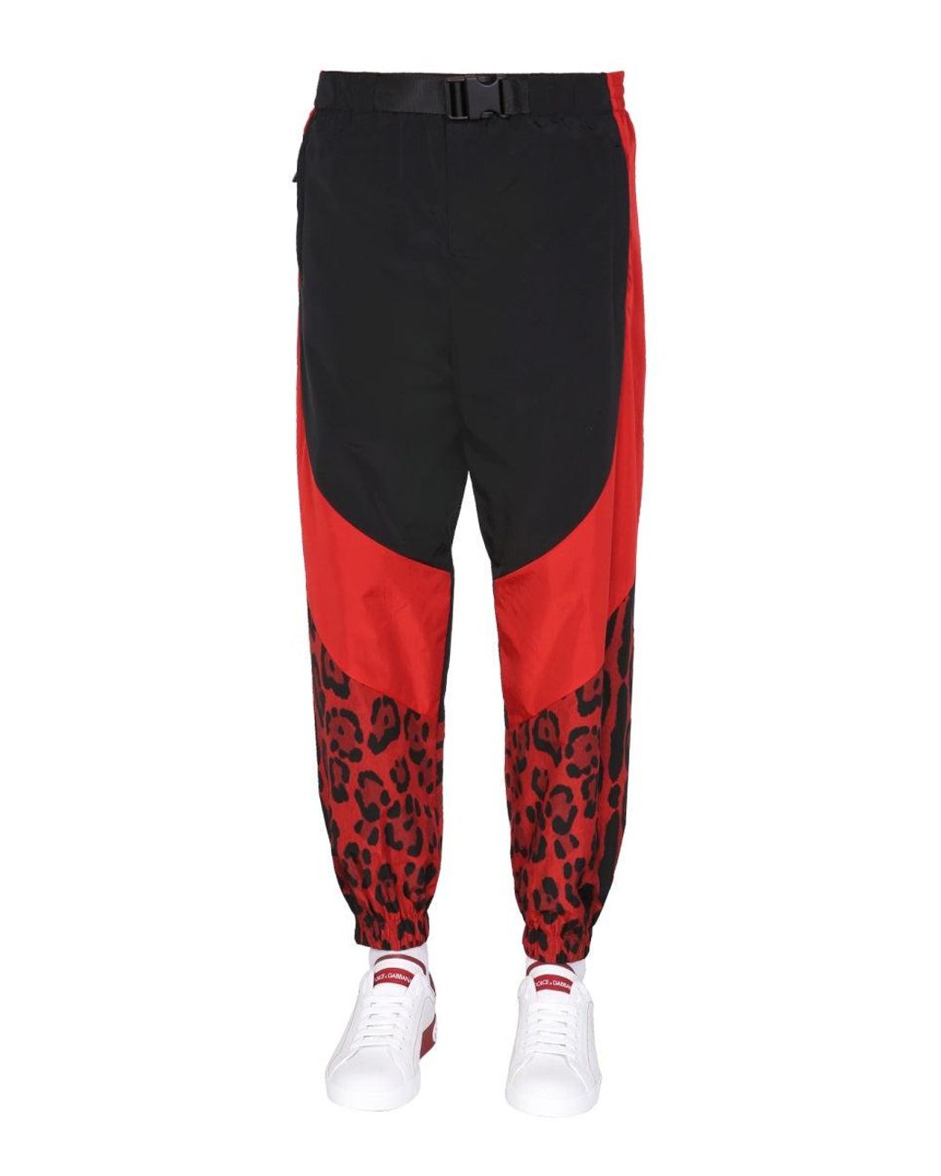 Dolce & Gabbana Red Jogging Pants With Animal Print for men