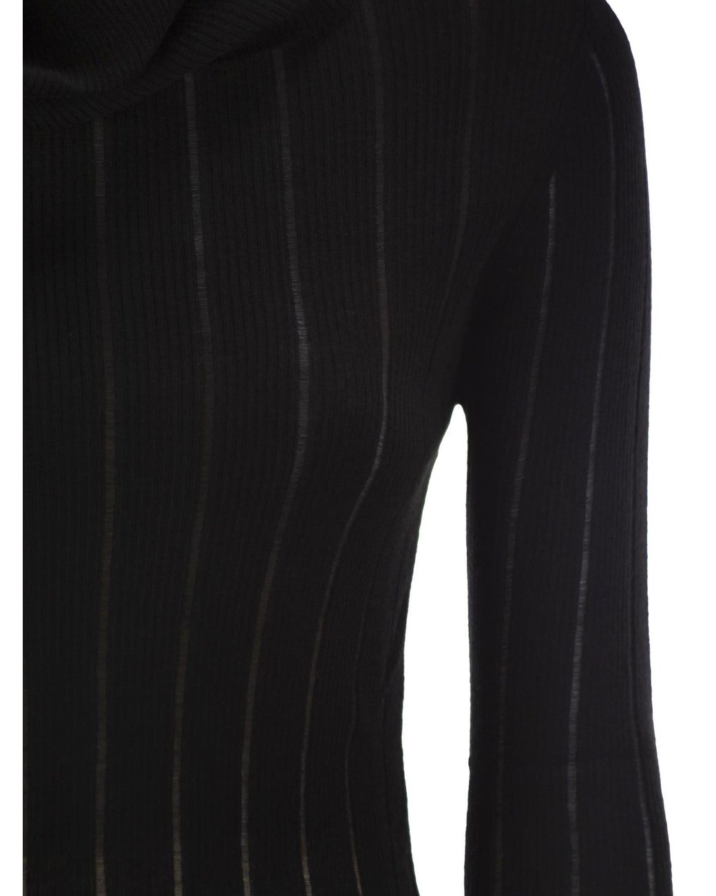 Max Mara Black Maxmara Studio Mstbadesse – Fitted Silk And Wool Ribbed Turtleneck