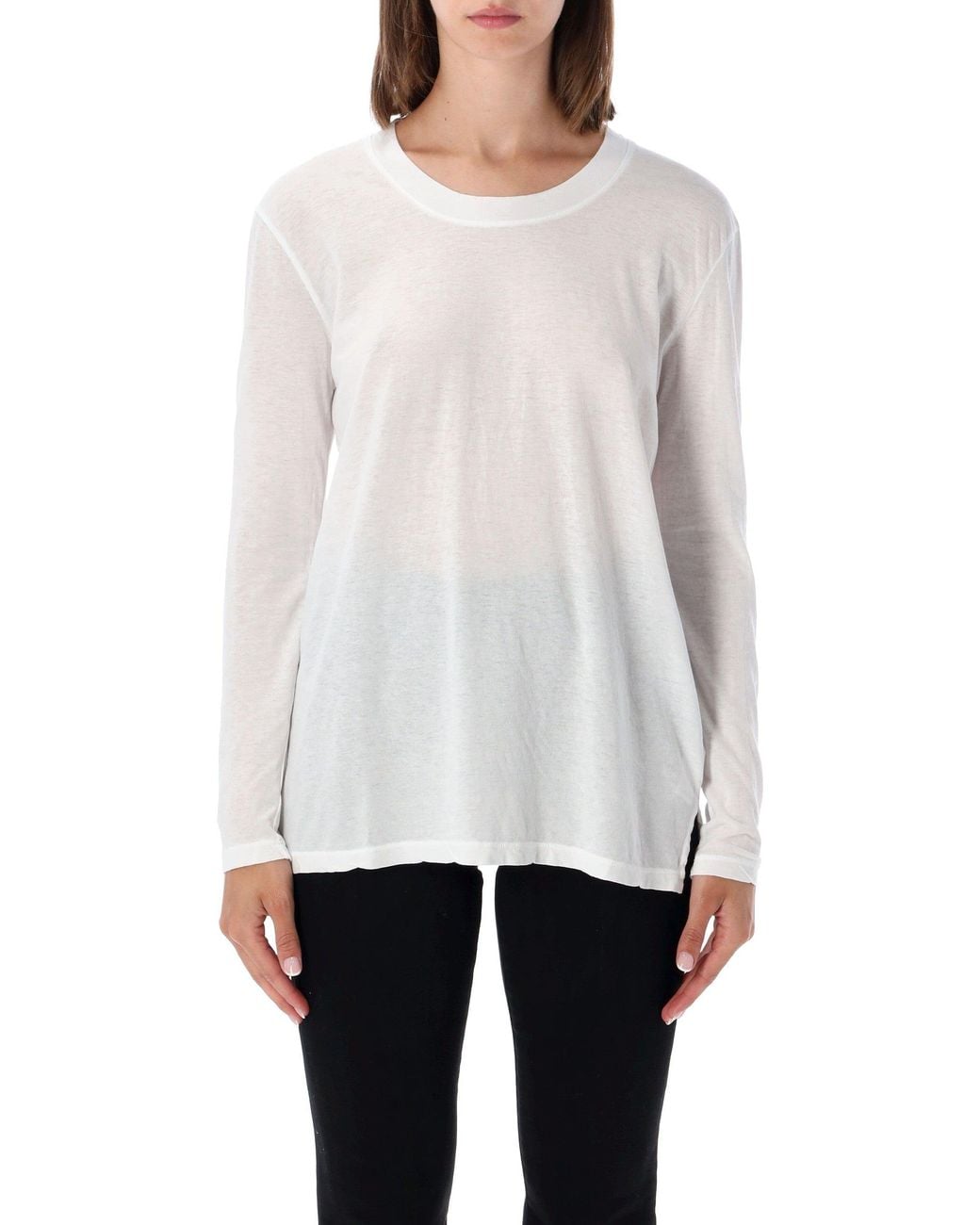James Perse White Clear Jersey Long Sleeve T-Shirt