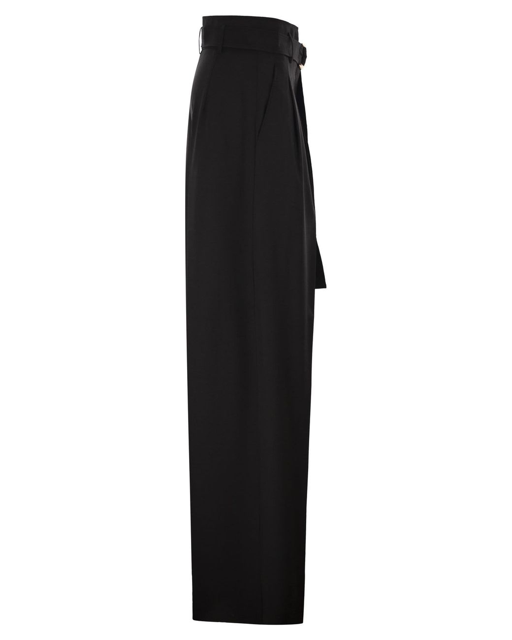 Max Mara Black Maxmara Studio Mstserio – Wide-Leg Pure Wool Trousers With Belt