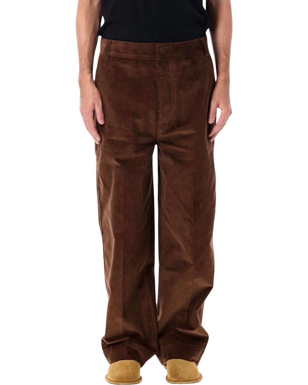 AMI Brown Fine-Rib Corduroy Chino Trousers With Relaxed Straight Wide-Leg Fit for men