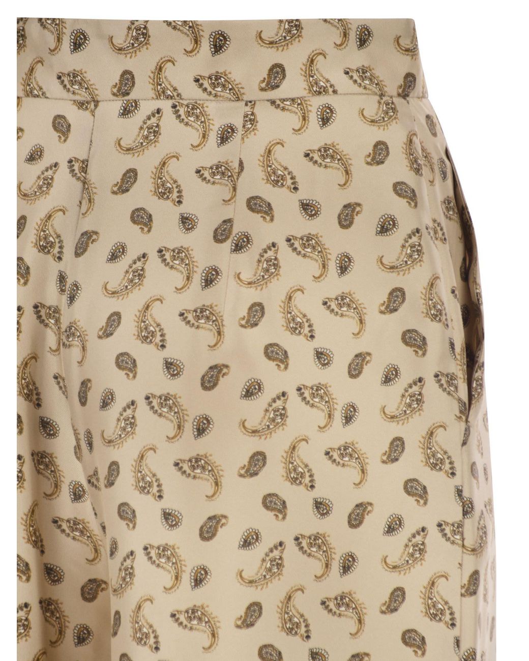 Max Mara Natural Maxmara Studio Mstfuxia – Silk Palazzo Trousers With Paisley Print