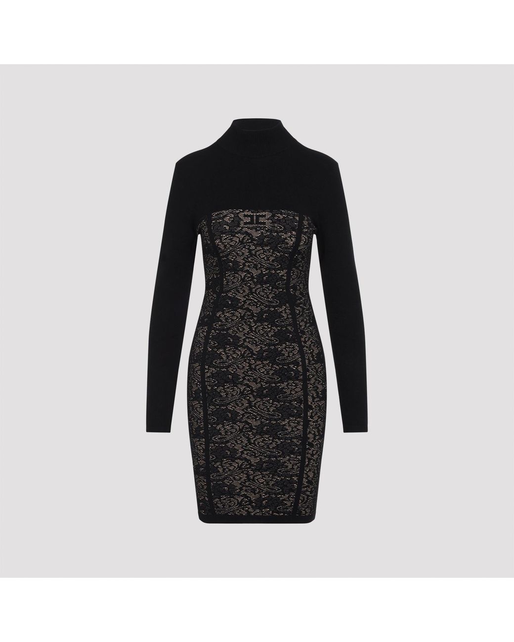 Elisabetta Franchi Black Nero Pelle Knit Lace Dress