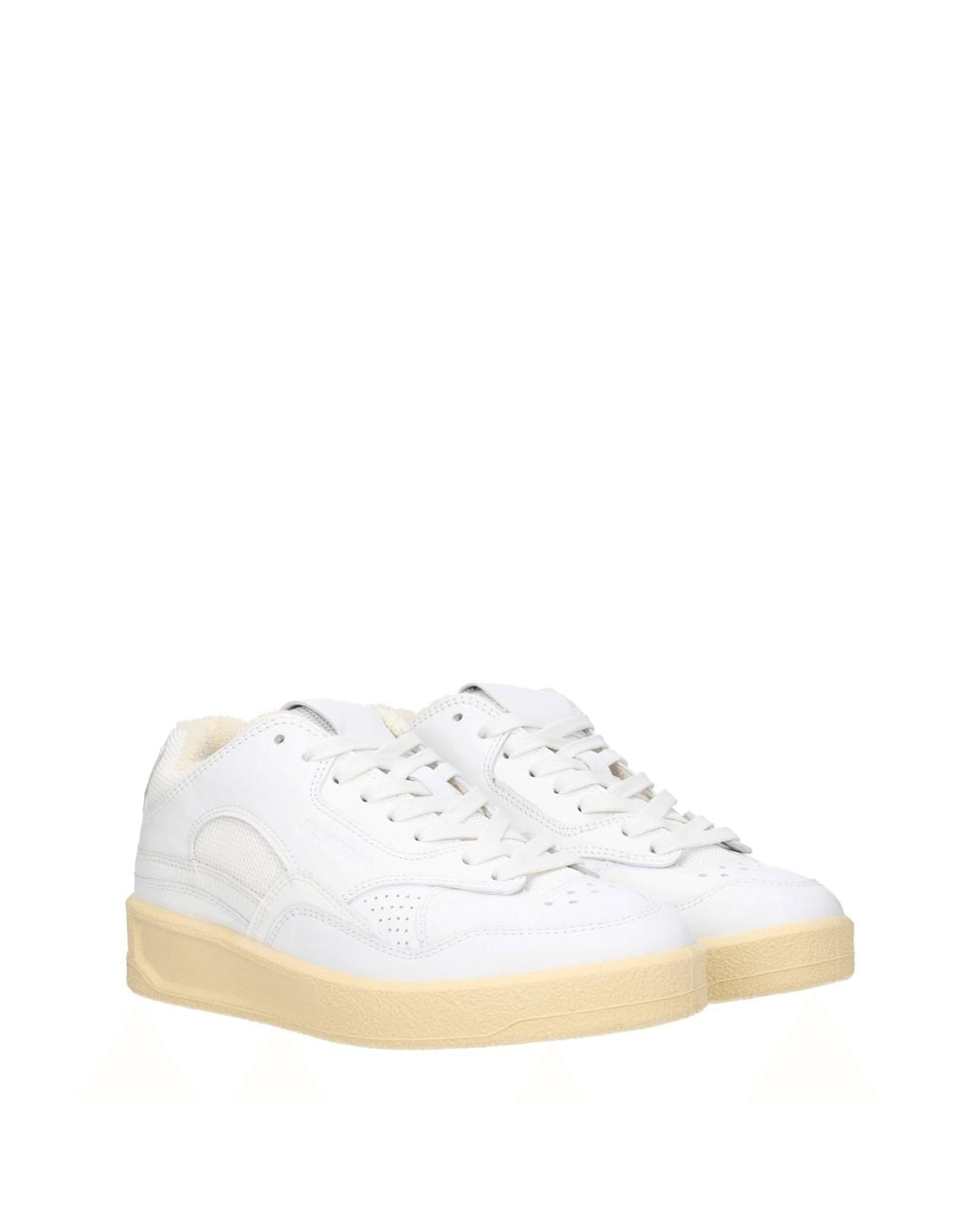 Jil Sander White Sneakers Donna Pelle Bianco/Ecru