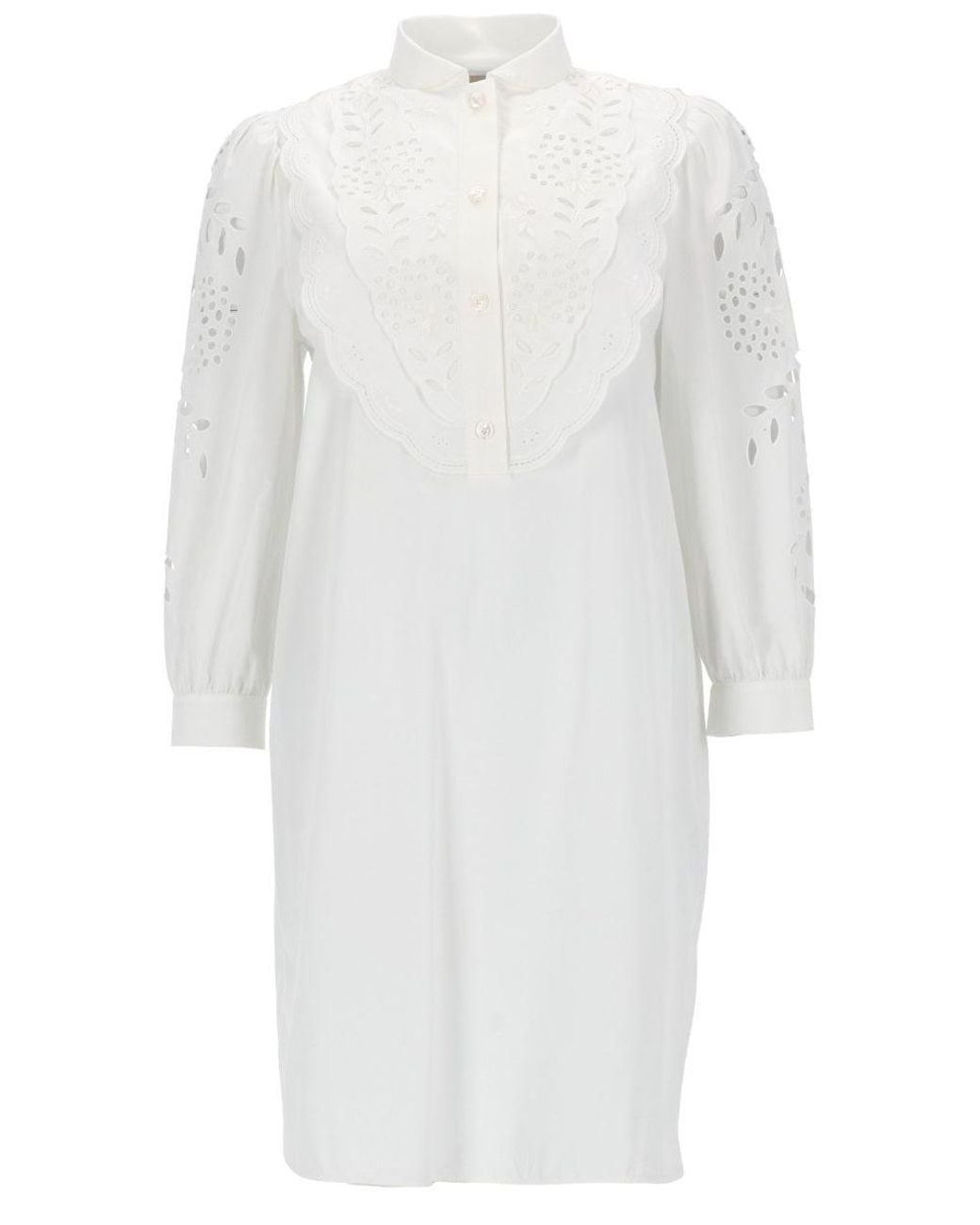 Valentino White Cotton Eyelet Shirt Dress