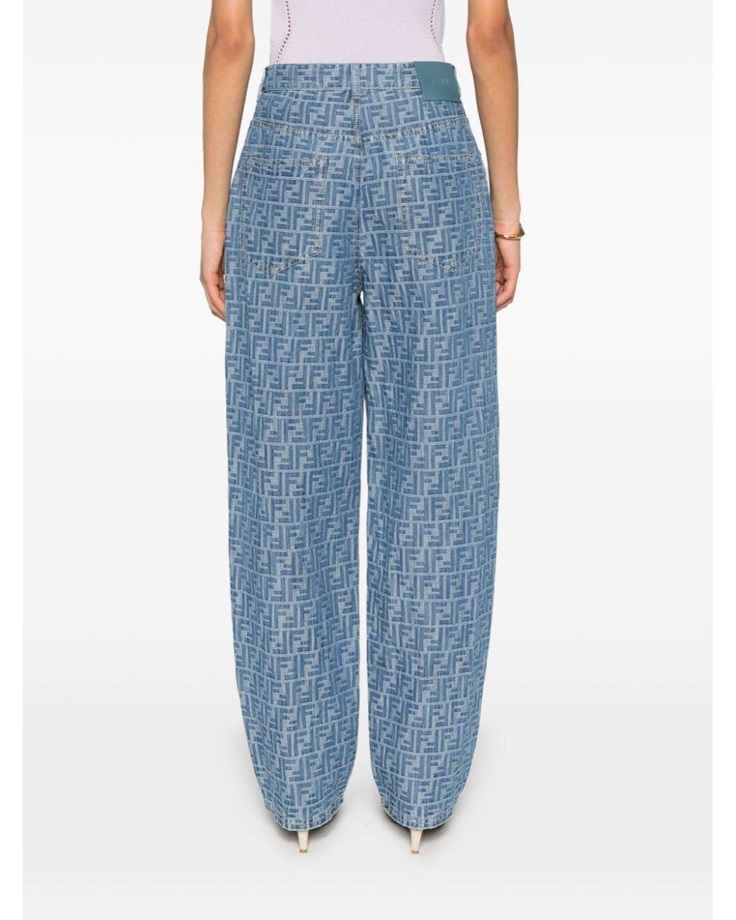 Fendi Ff-motif Chambray Trousers in Blue | Lyst