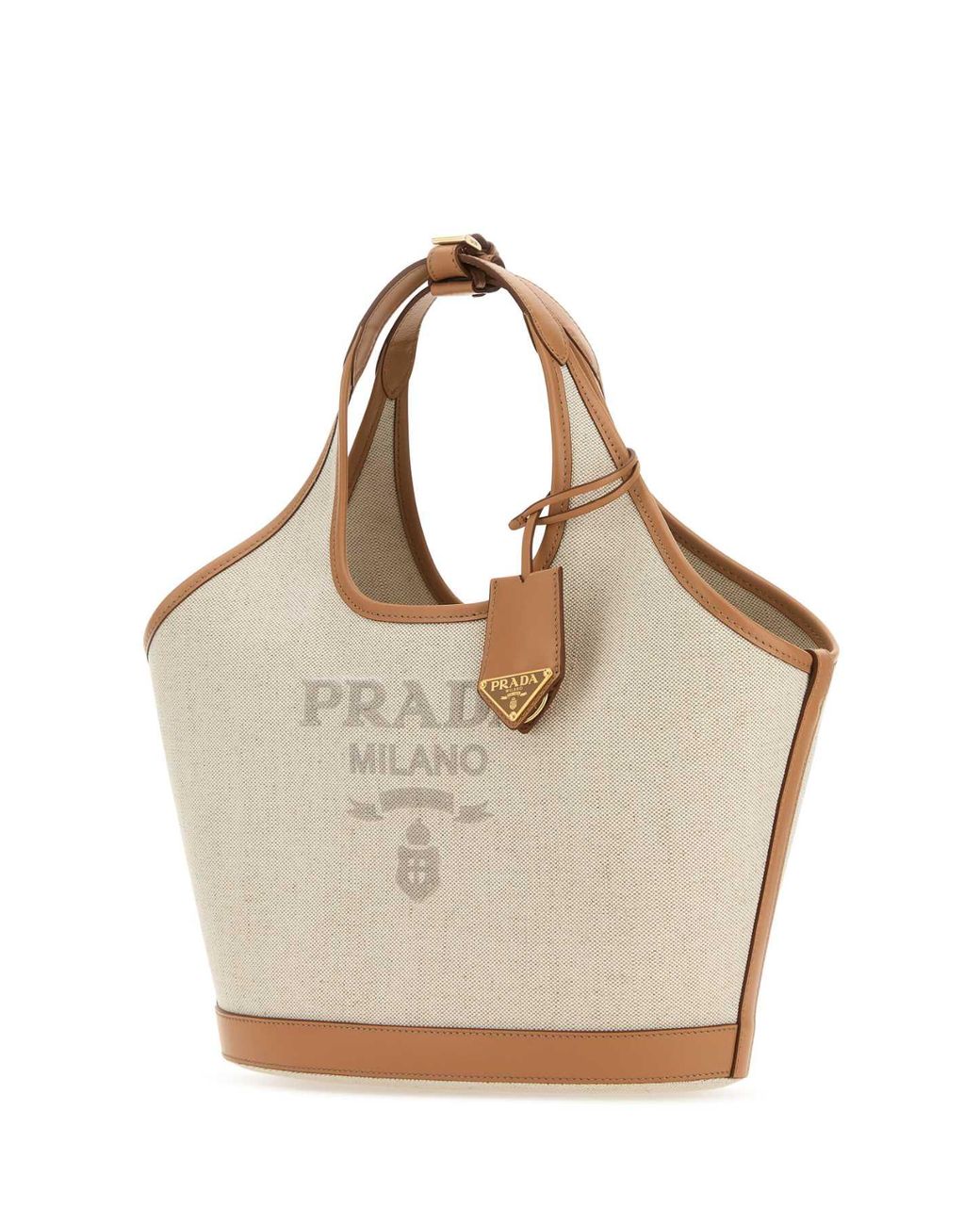 Prada Gray Linen Blend And Leather Tote Bag