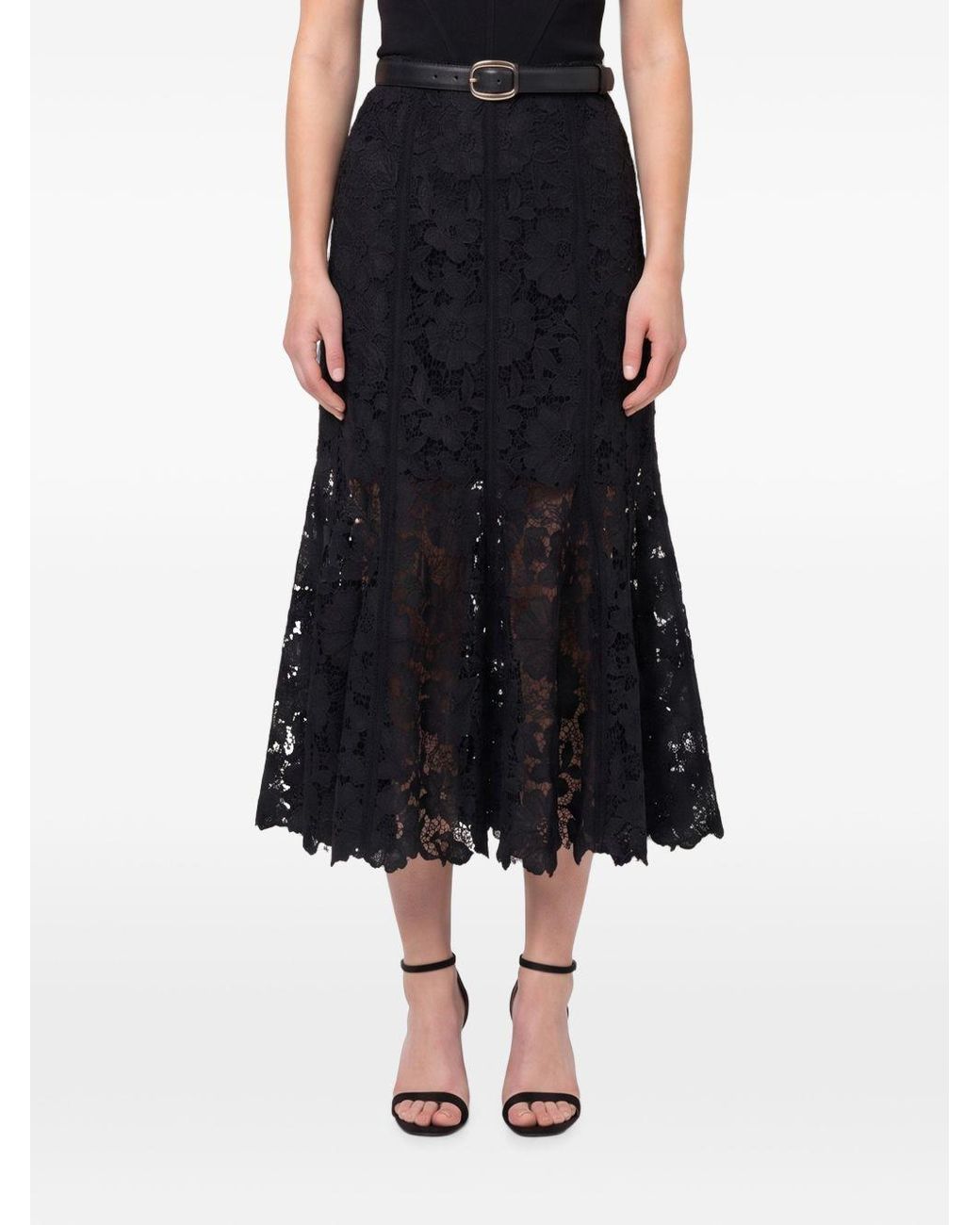 Self-Portrait Black Lace Midi Skirt