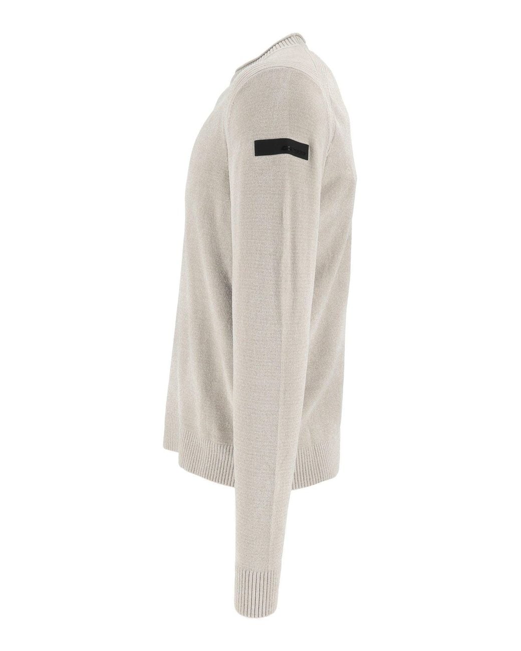 Rrd White Velvet-Like Round-Neck Knit Sweater for men
