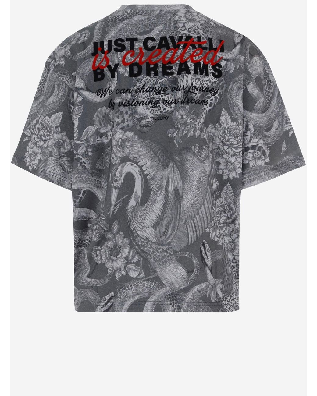 Just Cavalli Gray Cotton T Shirt With Logo Print