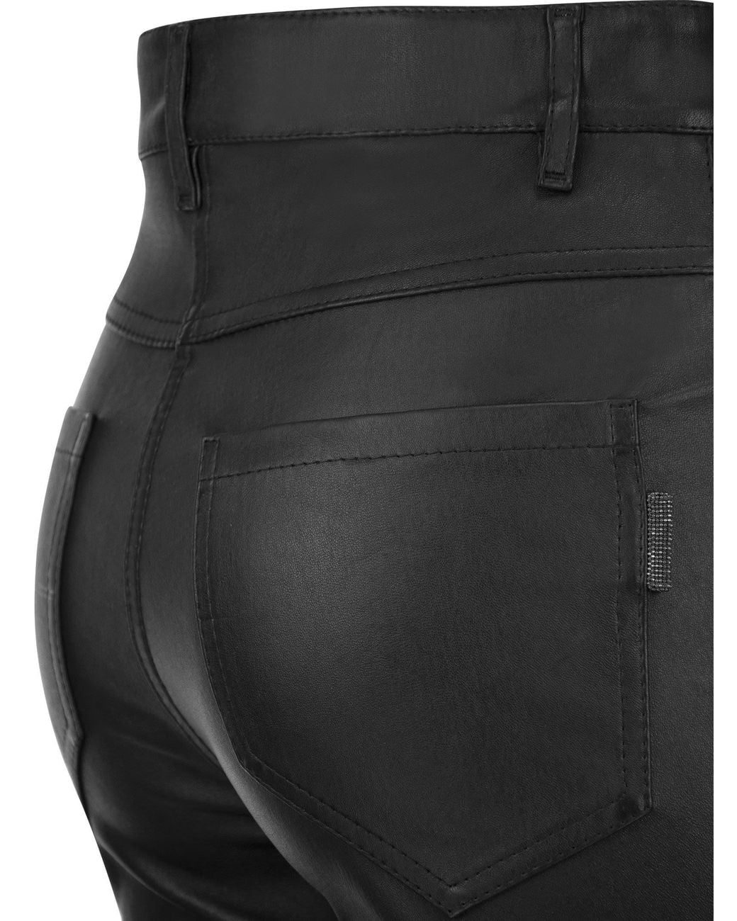 Brunello Cucinelli Black Stretch Nappa Leather Slim Trousers With Shiny Tab