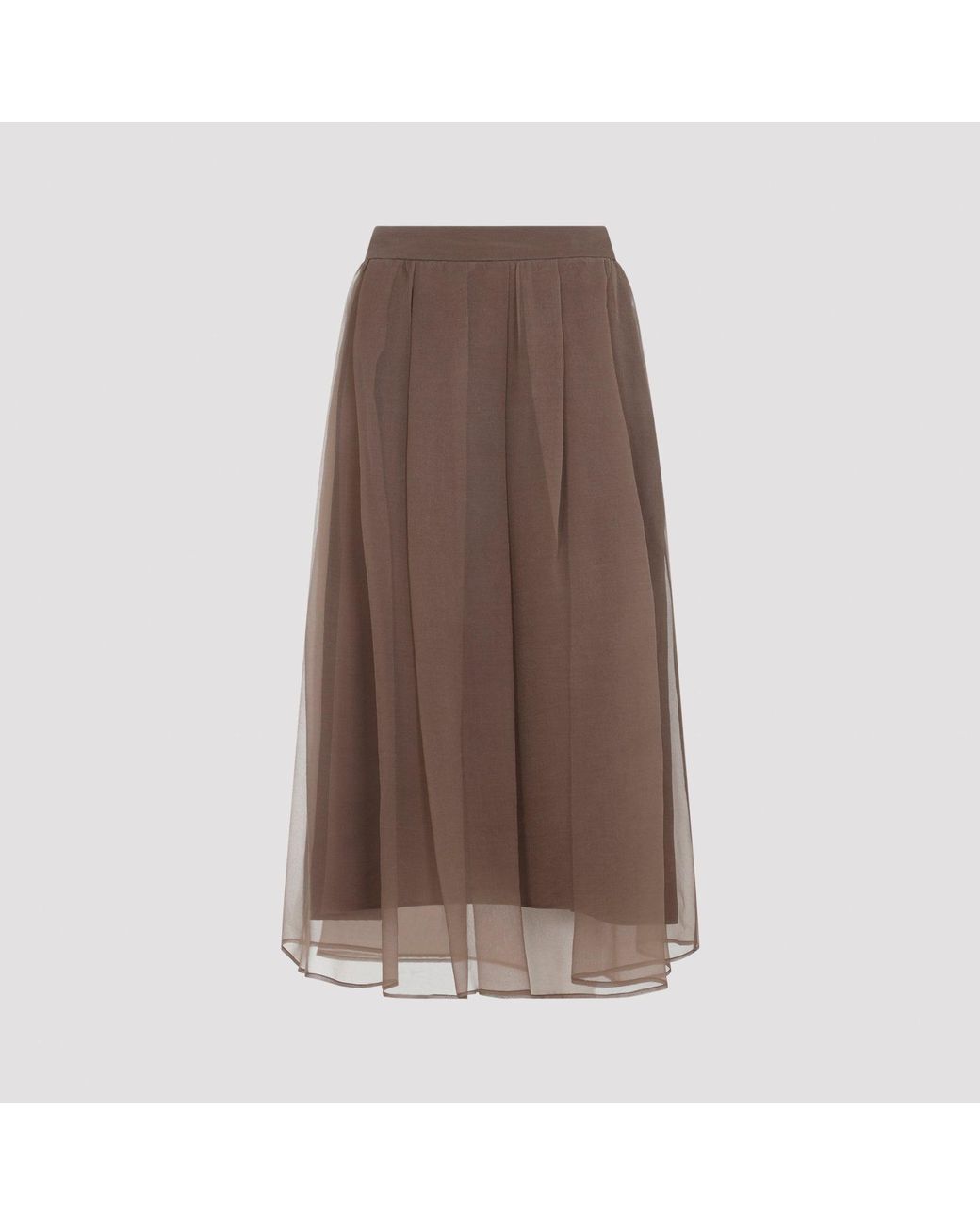 Brunello Cucinelli Brown Sigaro Midi Voile Skirt