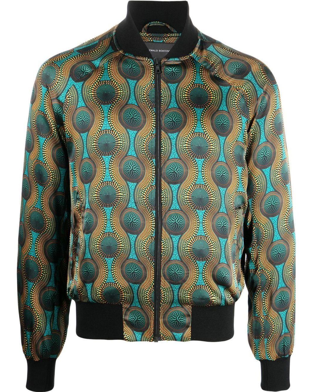 OZWALD BOATENG Green Printed Silk Bomber Jacket for men