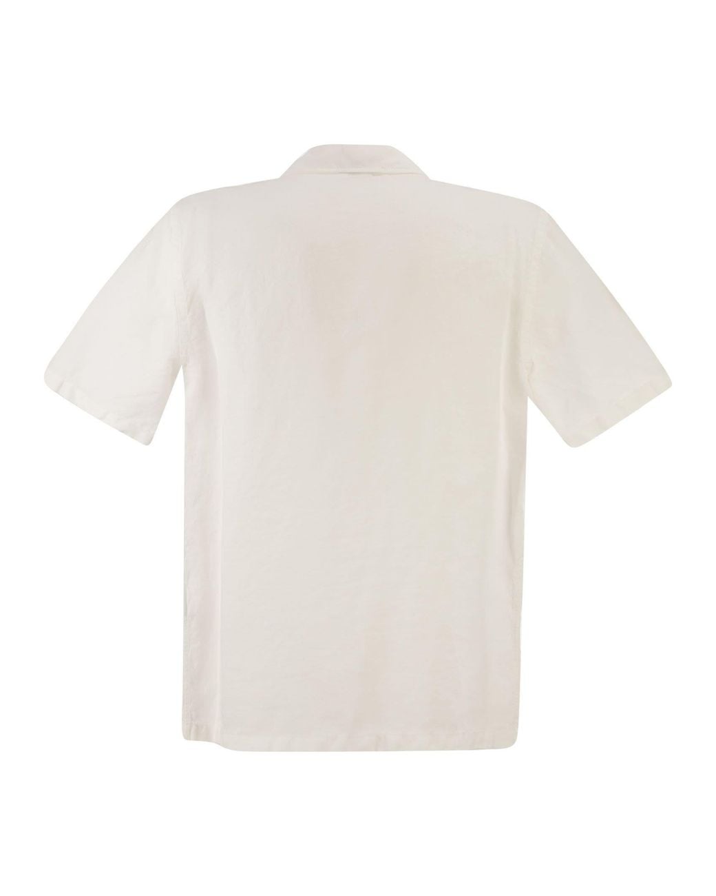 Peserico White Lightweight Linen Bowling Shirt for men