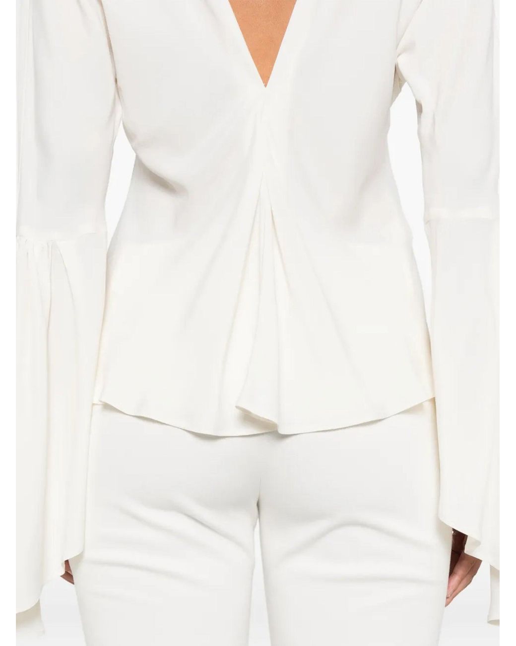 Pinko White High Neck Shirt With Flared Sleeves
