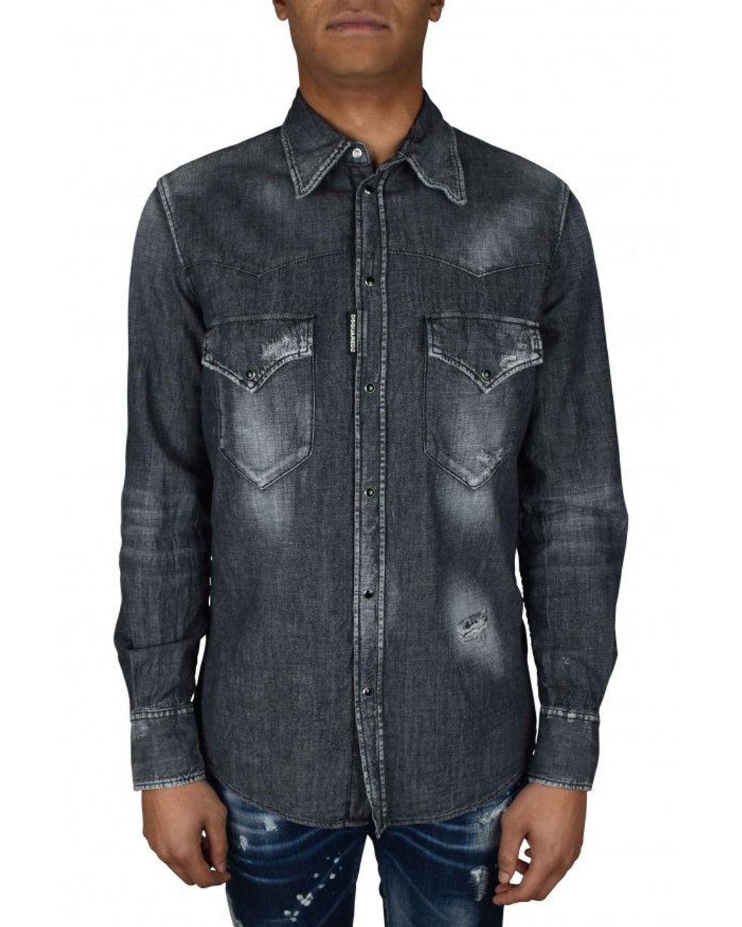 DSquared² Blue Cotton Denim New Western Shirt for men
