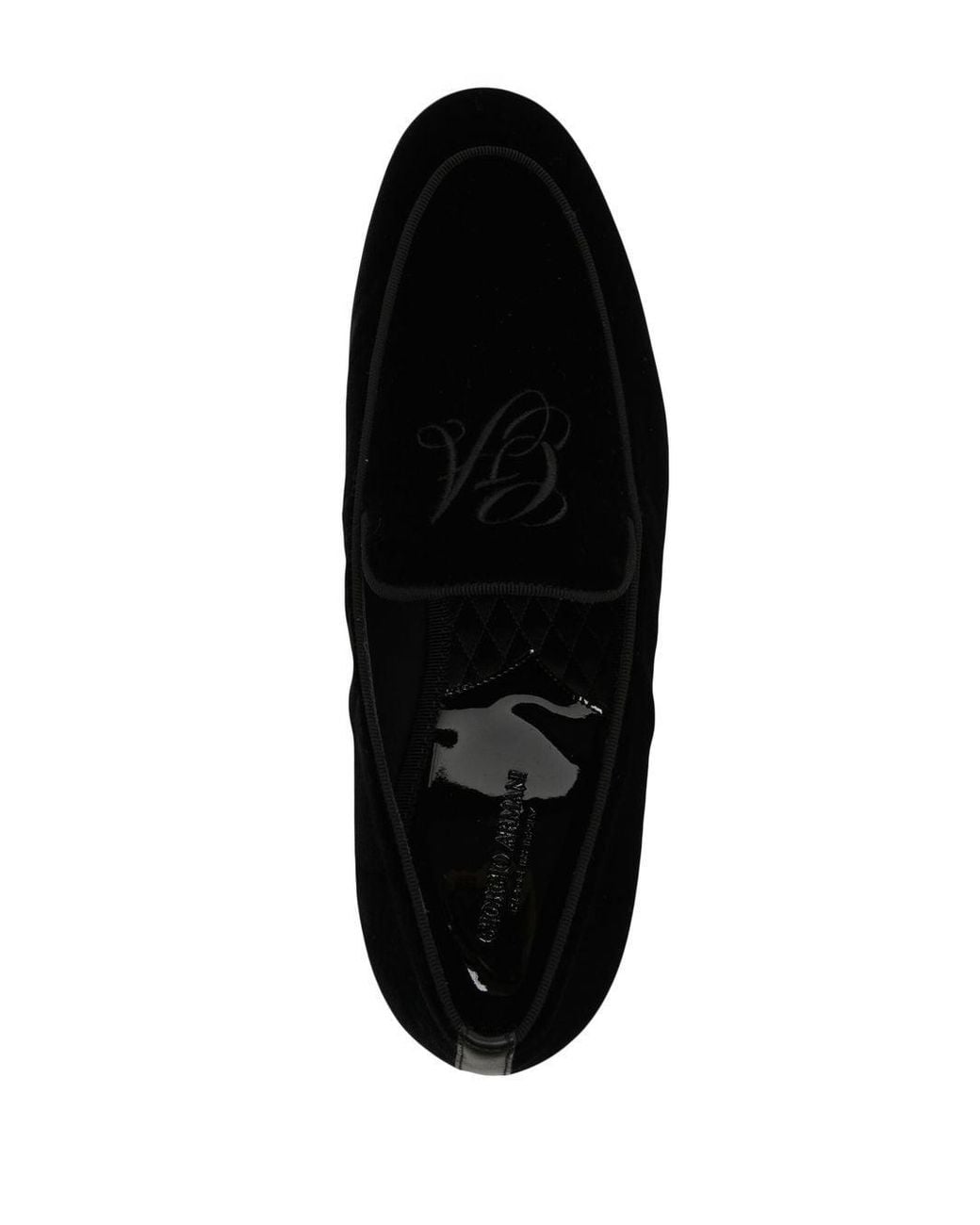 Giorgio Armani Black Embroidered Logo Velvet Loafers