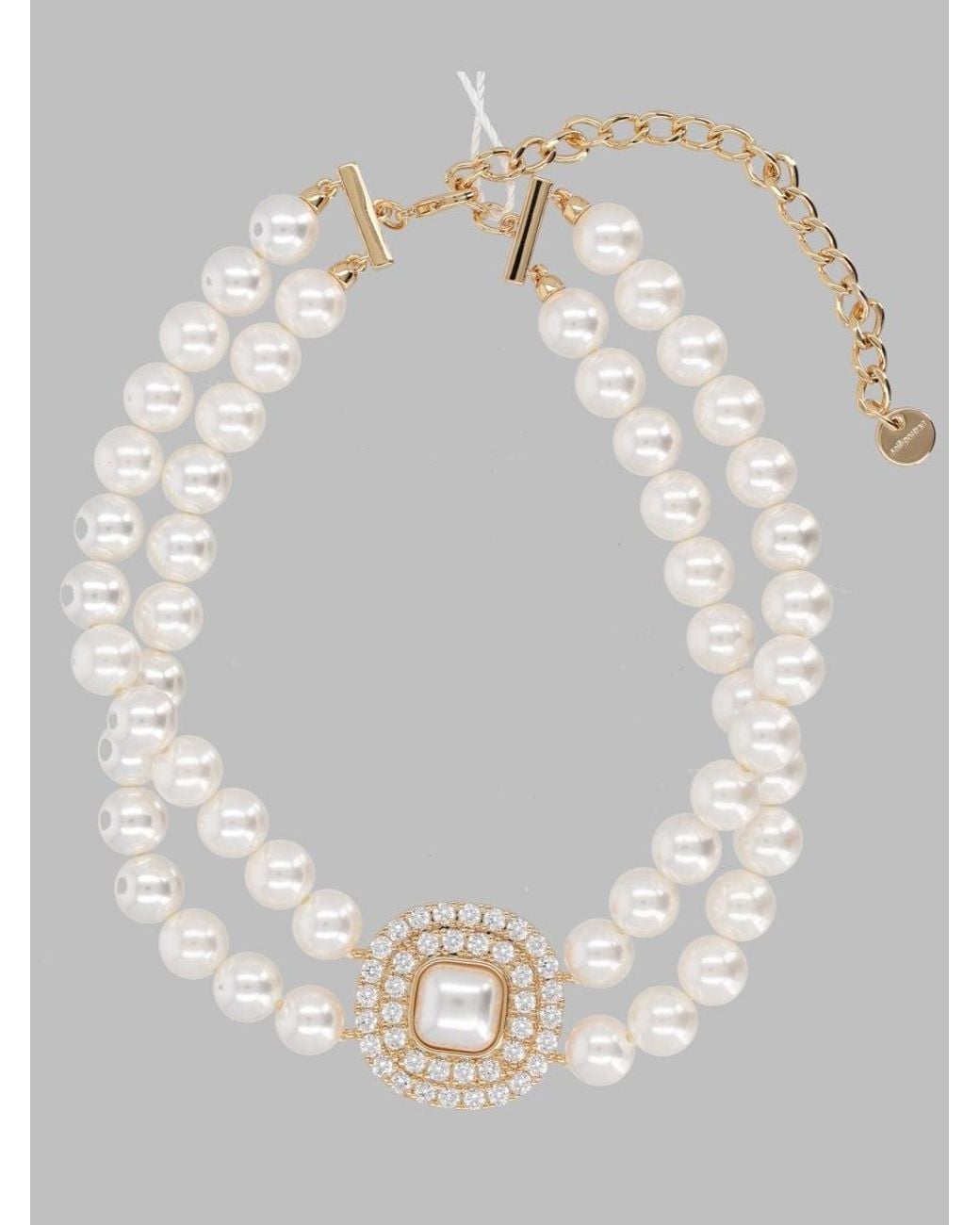 Self-Portrait White Pearl And Crystal Pendant Necklace