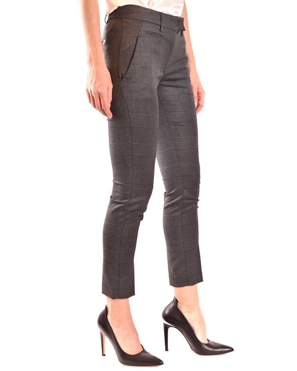 Dondup Gray Prince Of Wales Patterned Stretch Viscose Blend Trousers