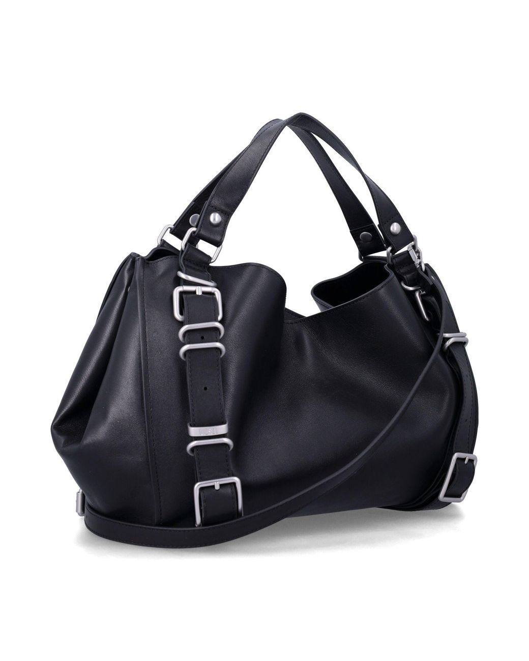 DIESEL Black Leather Hobo Shoulder Bag With Adjustable Strap