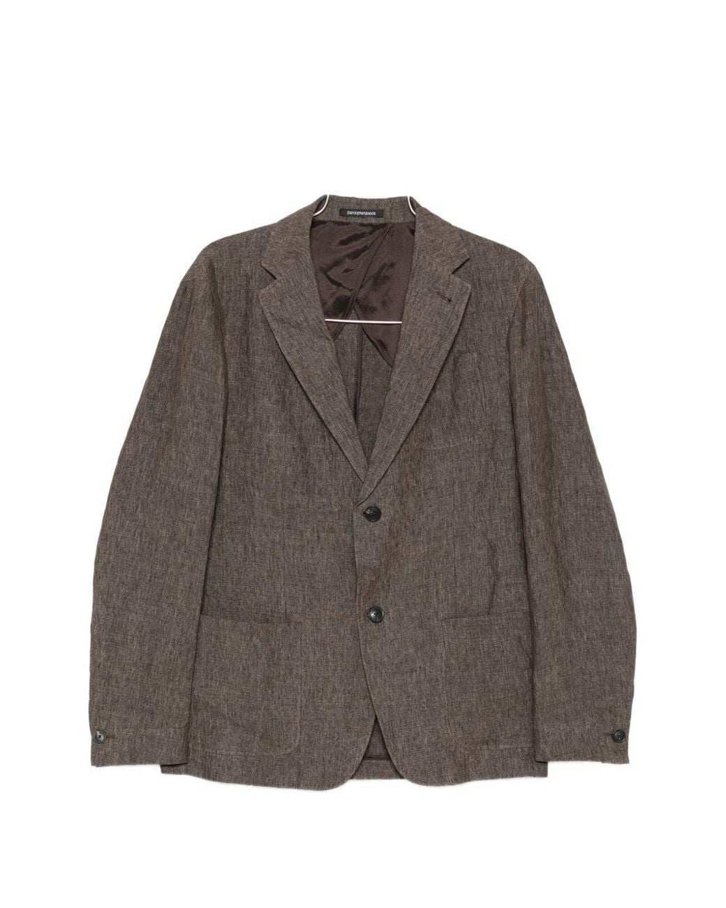 Emporio Armani Brown Linen Single-Breasted Blazer Jacket for men