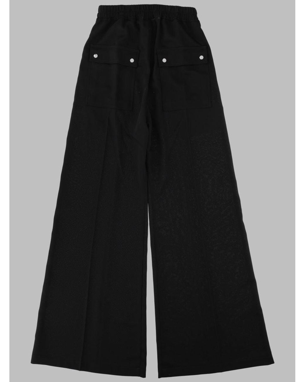 Rick Owens Black Wide-Leg Wool Pants With Adjustable Drawstrings And Flap Pockets for men