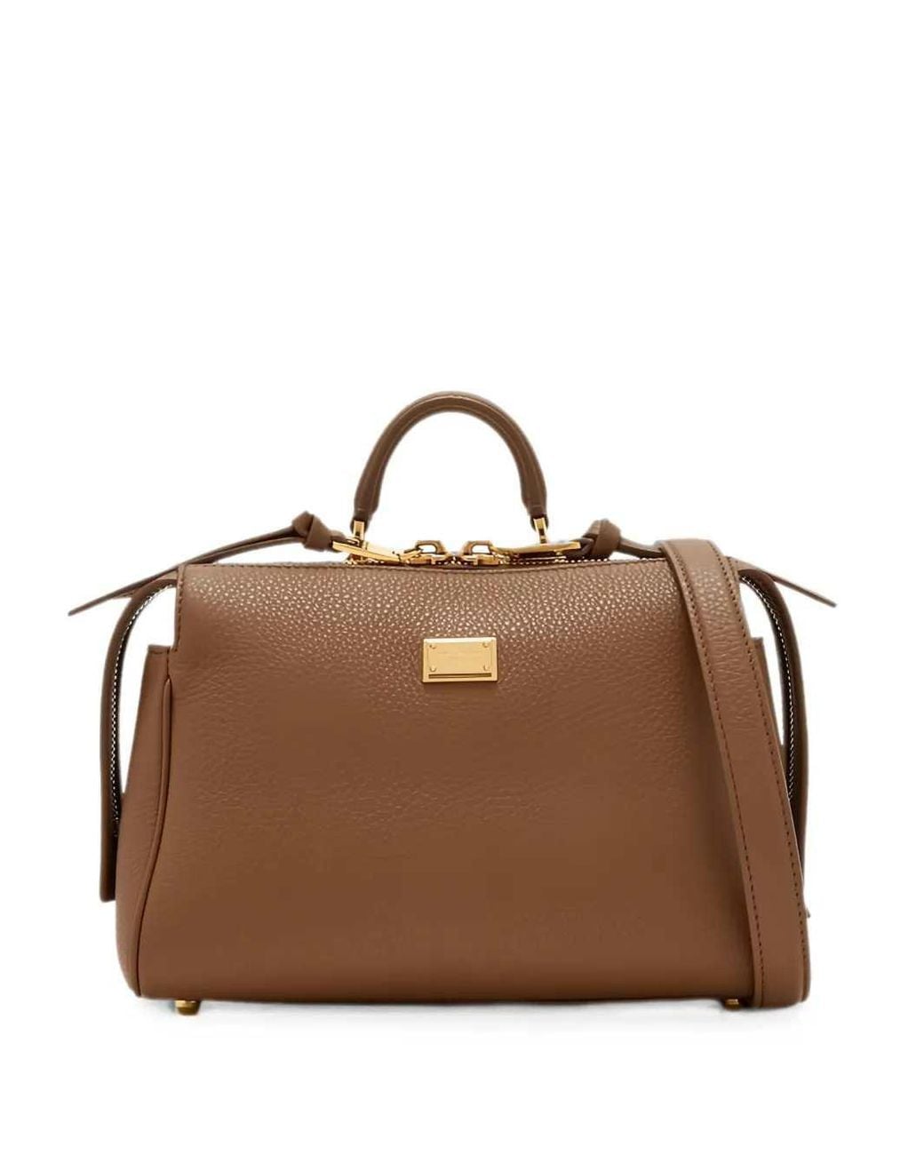 Dolce & Gabbana Brown Dolce & Gabbana Vittoria Leather Tote Bag With Logo Plaque
