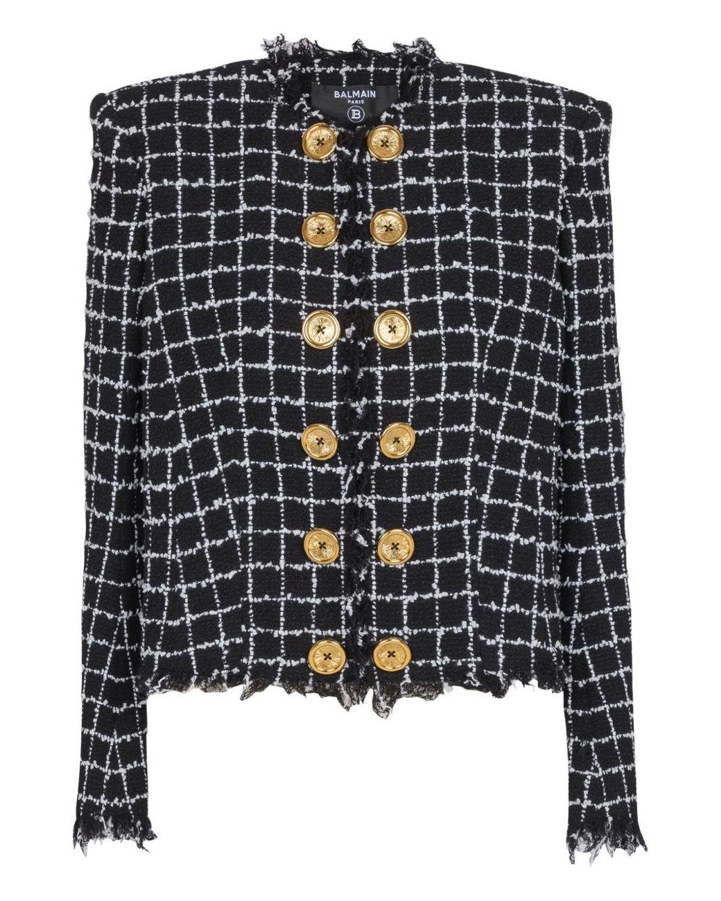 Balmain Cropped Tweed Jas in het Black
