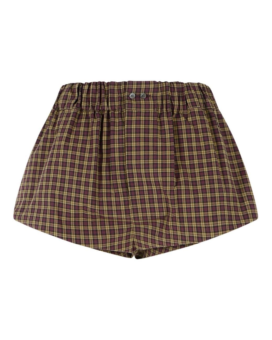 Marni Brown Checkered High-Waist Poplin Chino Shorts