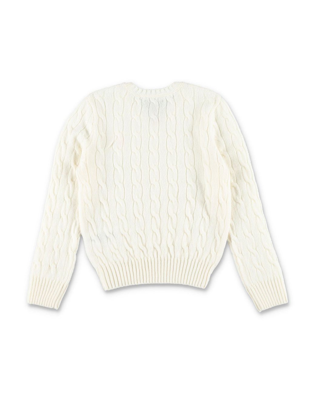 Polo Ralph Lauren White Mini Cable-Knit Wool & Cashmere Sweater With Embroidered Pony
