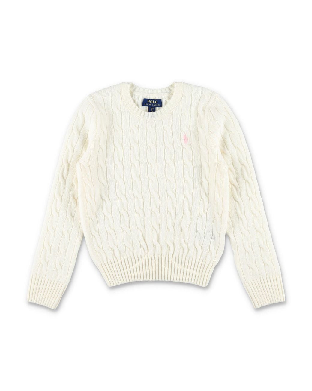 Polo Ralph Lauren White Mini Cable-Knit Wool & Cashmere Sweater With Embroidered Pony