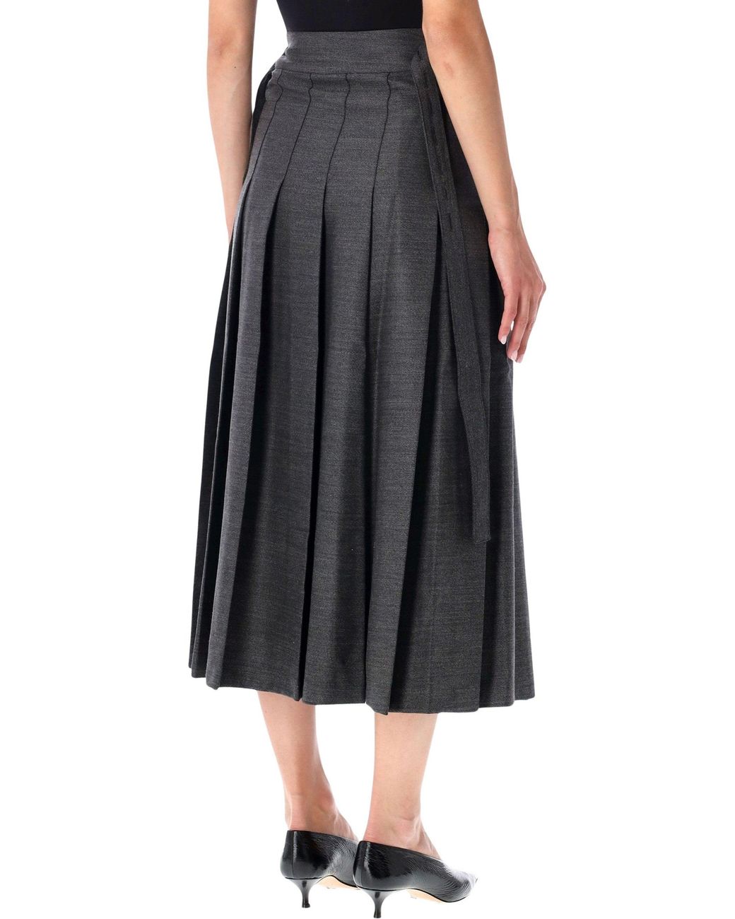 Rohe Black Róhe Wool Blend Wrap Skirt With Pleats, Midi Length & Adjustable Tie