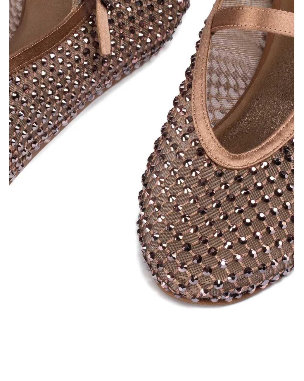 Le Silla Brown Gildain Satin Ballet Flats With Embellishment