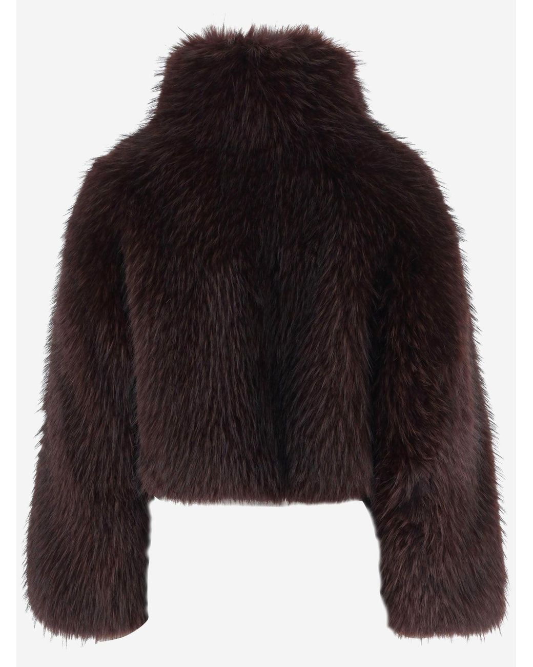 Pinko Black Cropped Faux Fur Jacket With High Collar