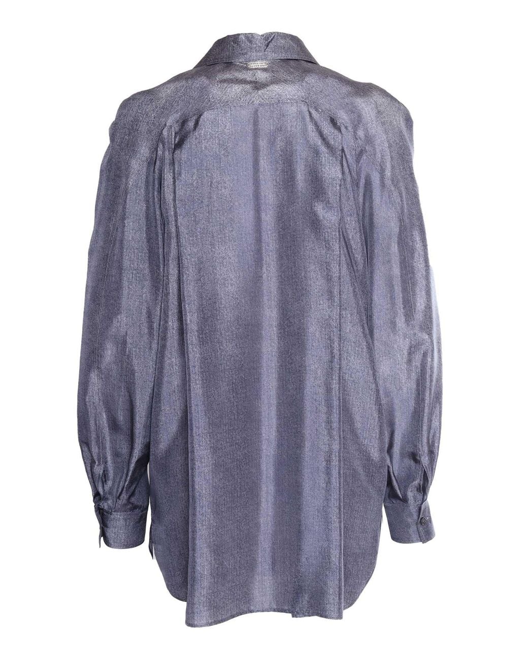 Alberta Ferretti Blue Fluid Silk Shirt With Classic Collar