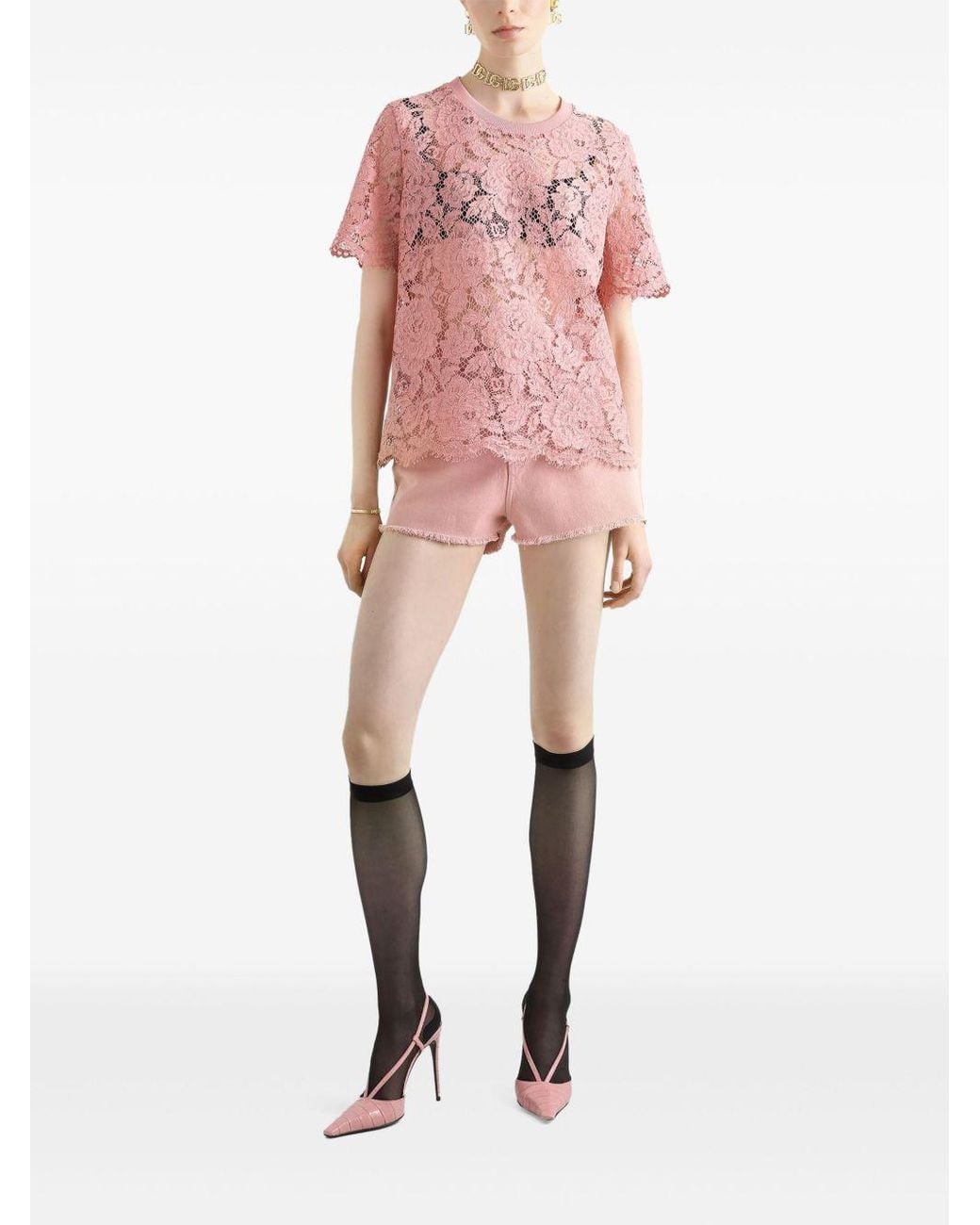 Dolce & Gabbana Pink Dolce & Gabbana Lace Top